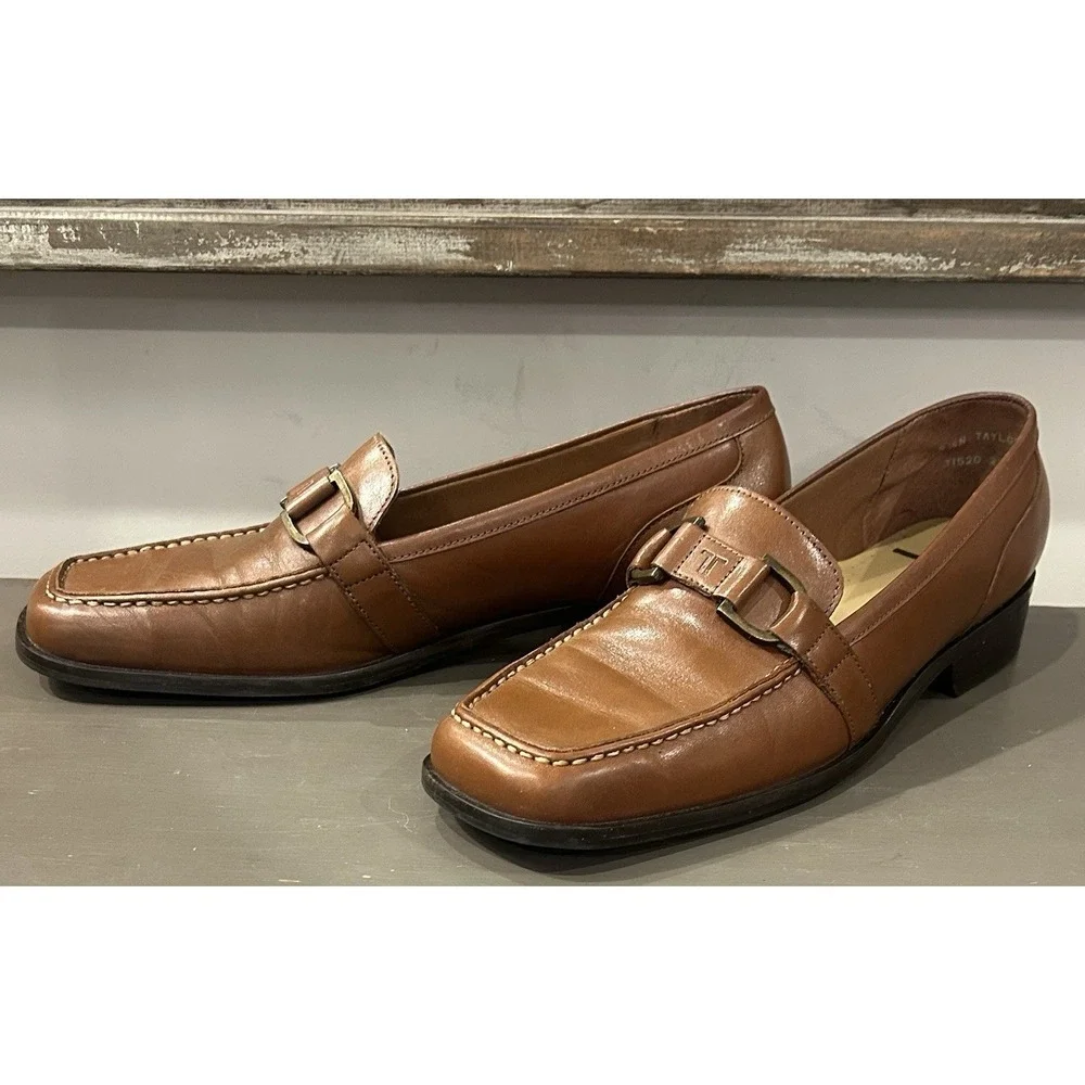 Trotters Brown Leather Loafers Horsebit Comfort Slip On Square Toe Size 8.5N EUC